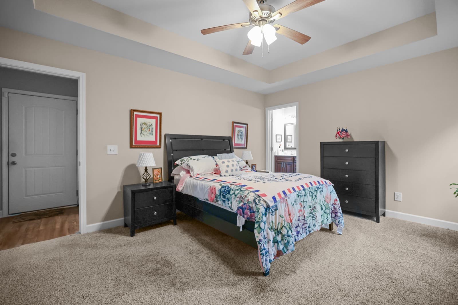Primary bedroom with tray ceiling in a move-in ready Shelbyville TN home