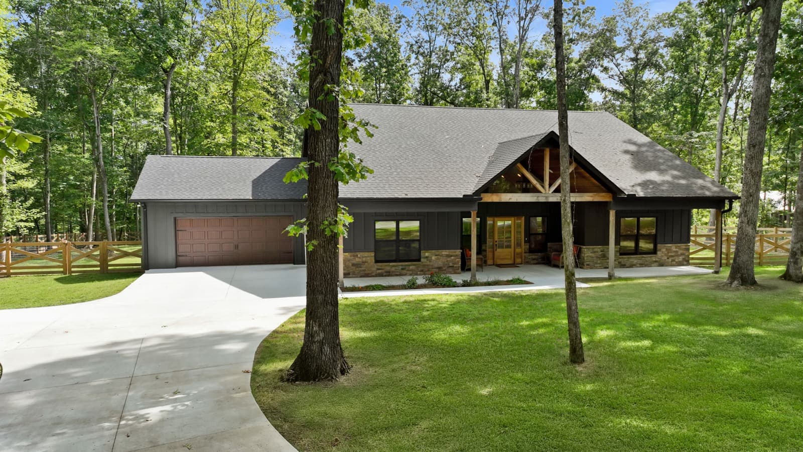 A Timber-Frame Lodge-Style Home on a Fenced Lot