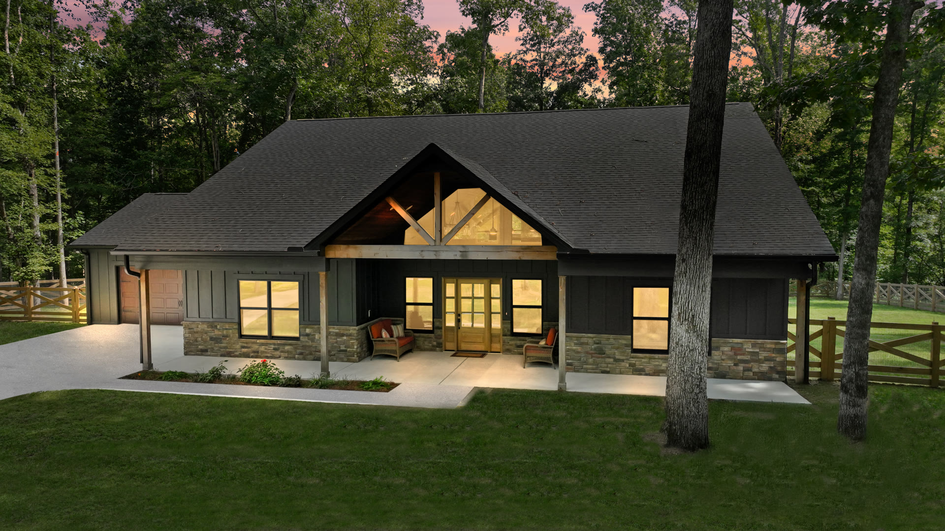 A Timber-Frame Lodge-Style Home on a Fenced Lot
